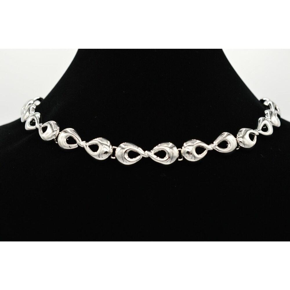 Givenchy Vintage Collar Necklace Silver Bow Linked Chain Signed NOS 1980s Bin1